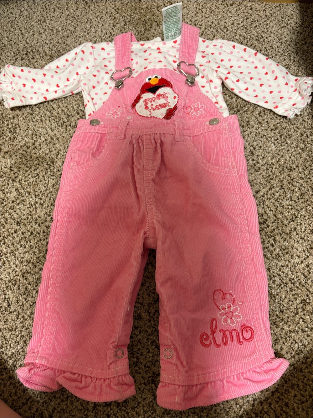 Sesame Street Pink Elmo Corduroy Overalls with Ruffle Hems